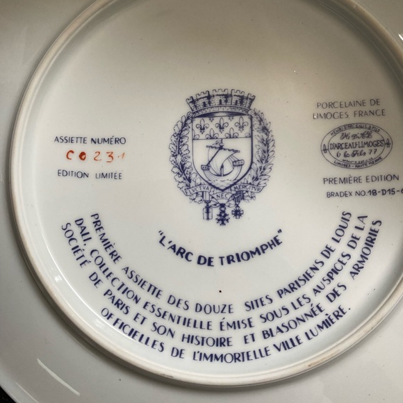 Porcelaine De Limoges France. L’Arc De Triomphe by Louis Dali Hand Painted 1977 - Picture 4 of 9